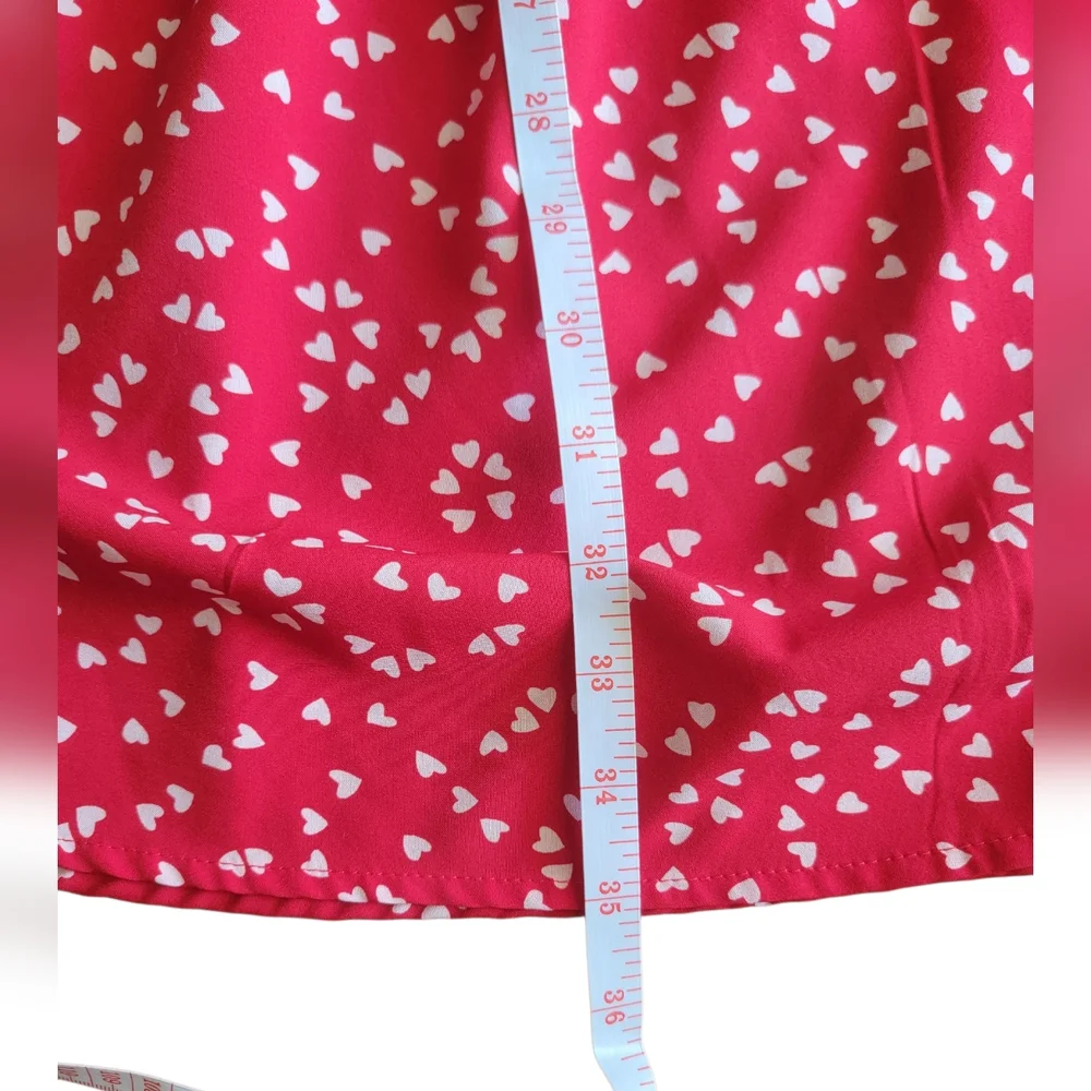 Shein Curve | Plunging Neck Red Dress With Confetti White Hearts - Picture 6 of 9